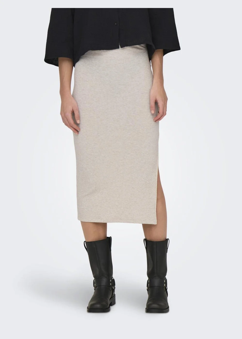 Cream Ribbed Midi Skirt - Size 6 Image 3