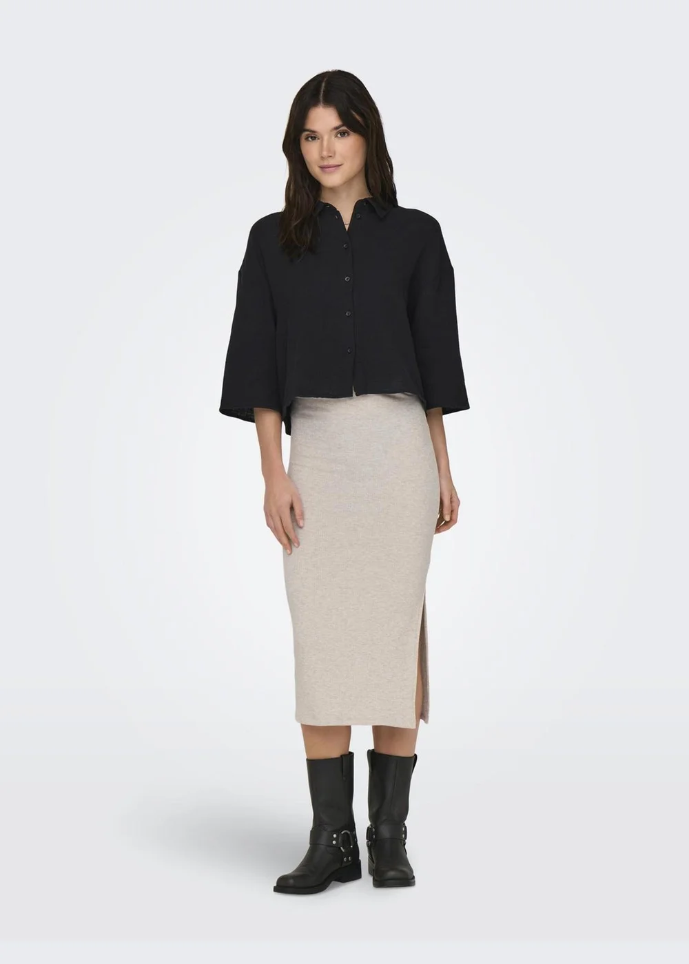 Cream Ribbed Midi Skirt - Size 6 Image 1