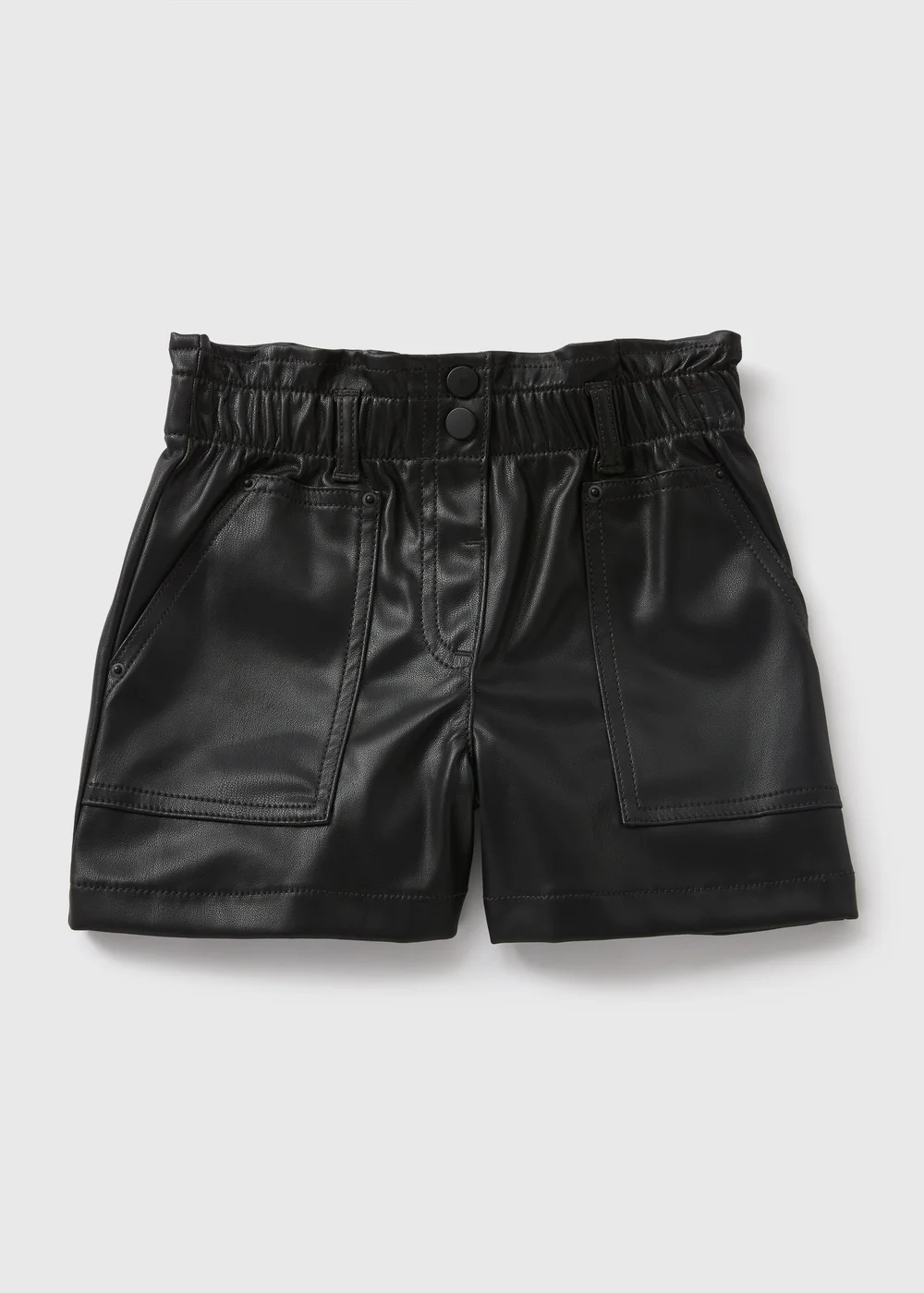 Girls Black Faux Leather Paperbag Shorts (7-15yrs) - 8 Yrs Image 1