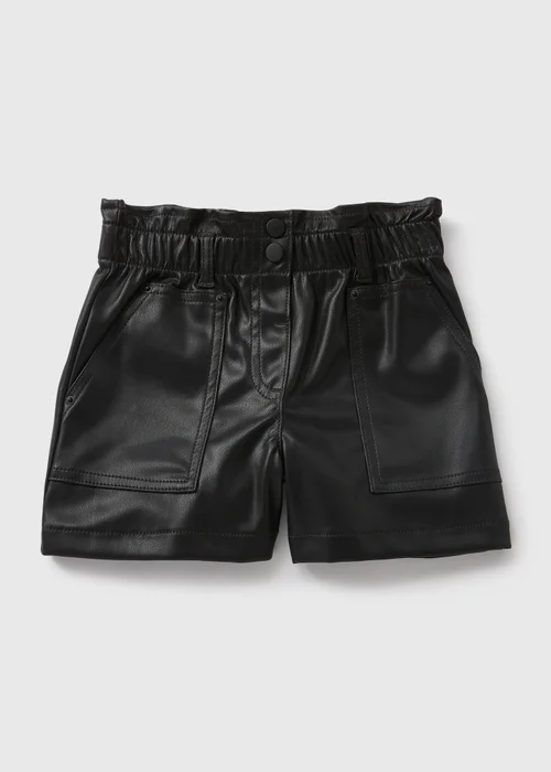 Girls Black Faux Leather Paperbag Shorts (7-15yrs) - 8 Yrs Image 1