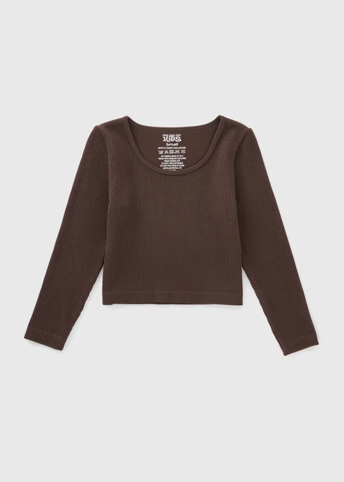 Girls Brown Seamless Long Sleeve Top (7-15yrs) - Small Image 1