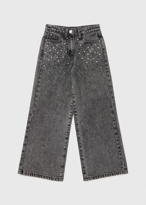 Girls Grey Diamante Embellished Jeans (7-15yrs) - Age 10 Years Image 1