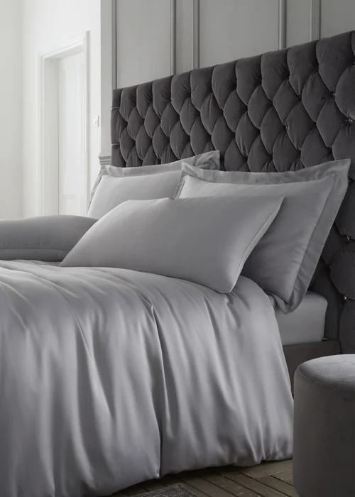 Catherine Lansfield Silky Soft Satin Fitted Sheet Silver - Fitted Single Image 2