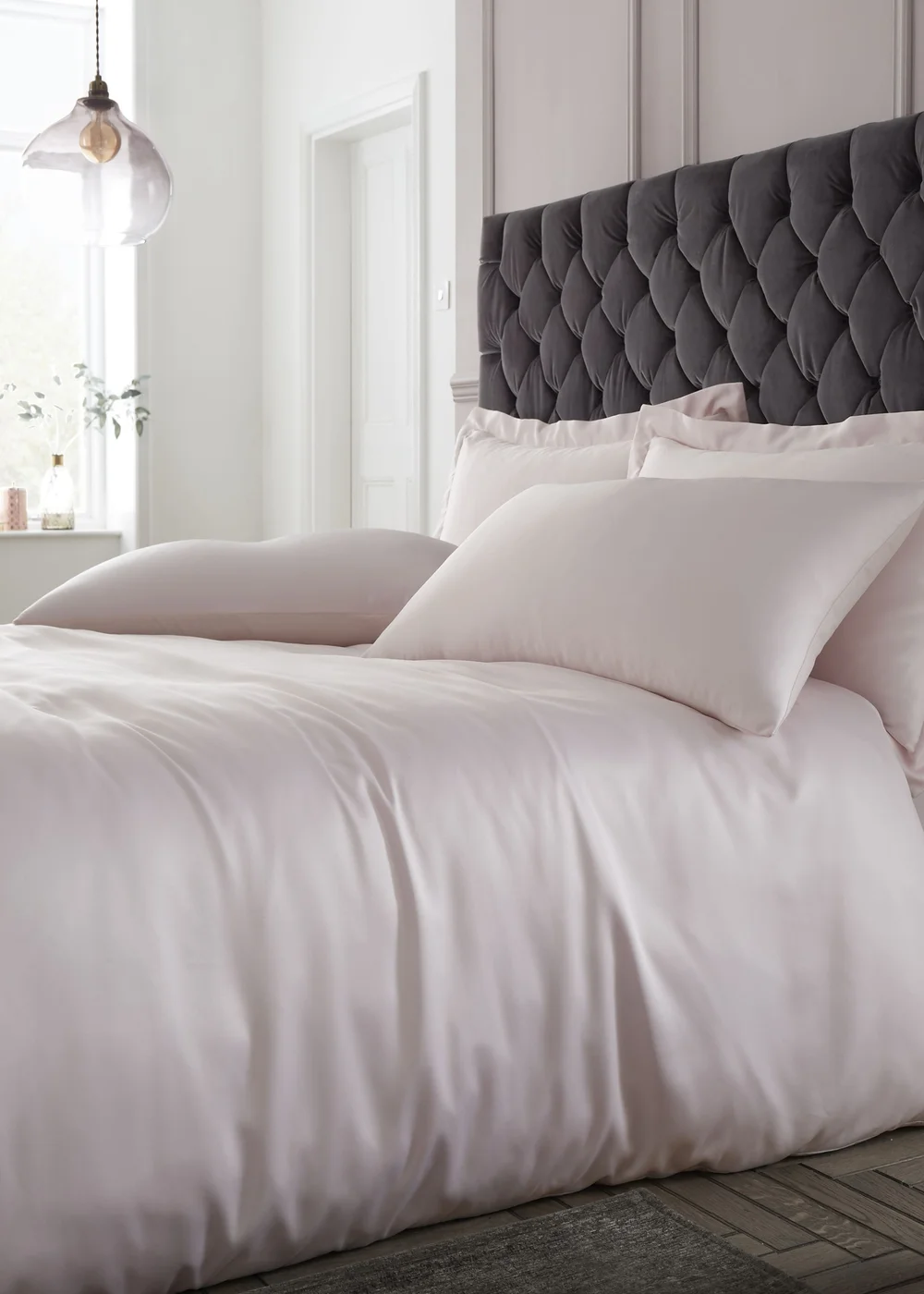 Catherine Lansfield Silky Soft Satin Duvet Cover Set Blush Pink - Single Image 1