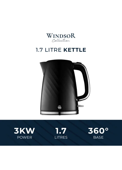 Swan Black Windsor Textured Kettle with Silver Handle (1.7L) - One Size Image 2