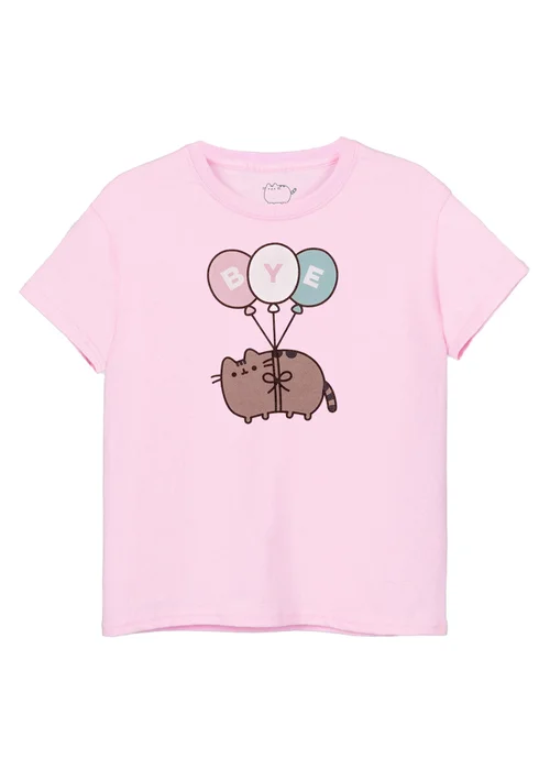 Pusheen Girls Pink Bye Balloons Short-Sleeved T-Shirt (9-14yrs) - 9-10 Yrs Image 1