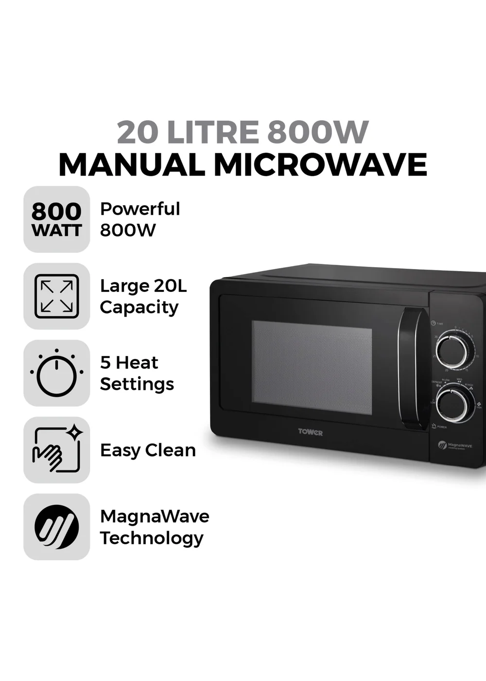 Tower 800W Manual Microwave (20L) - One Size Image 2