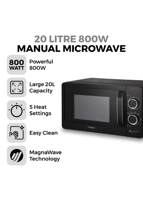Tower 800W Manual Microwave (20L) - One Size Image 2