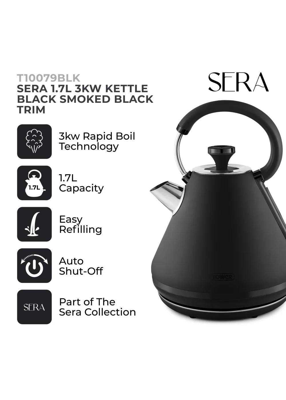 Tower Sera 3KW Kettle (1.7L) - One Size Image 2
