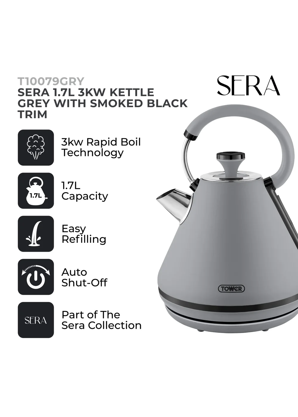 Tower Sera 3KW Kettle (1.7L) - One Size Image 2