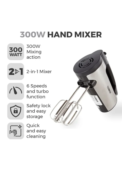 Tower 300W Stainless Steel Hand Mixer - One Size Image 2