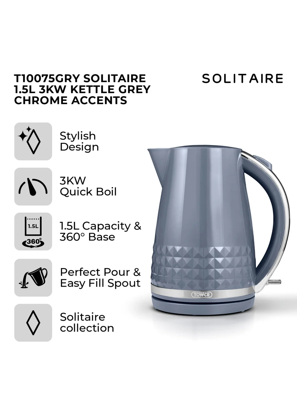 Tower Solitaire 3KW Kettle (1.5L) - One Size Image 3
