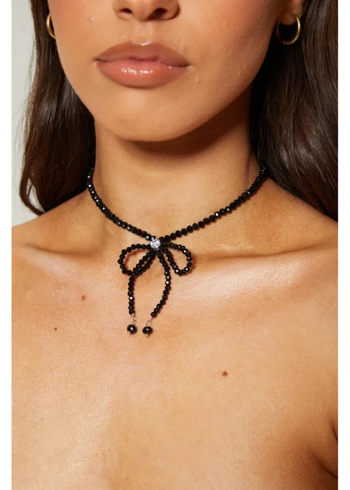 Madein Black Bow Beaded Necklace - One Size Image 2