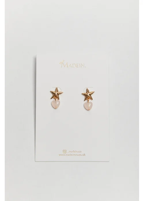 Madein Gold And Pink Starfish Clouded Heart Earrings - One Size Image 3