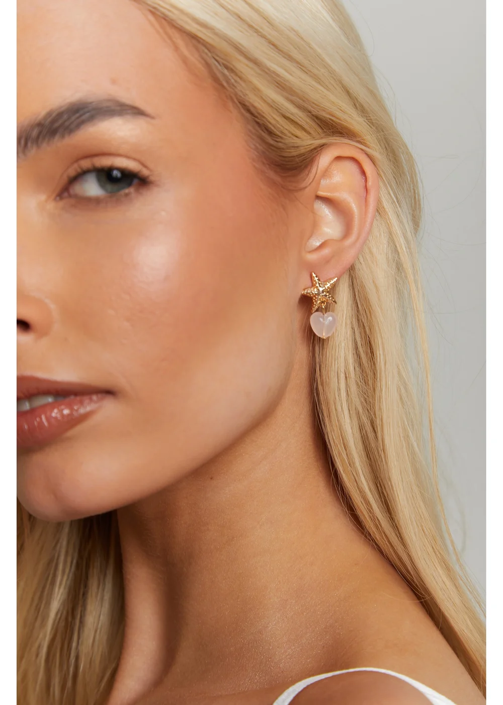 Madein Gold And Pink Starfish Clouded Heart Earrings - One Size Image 2