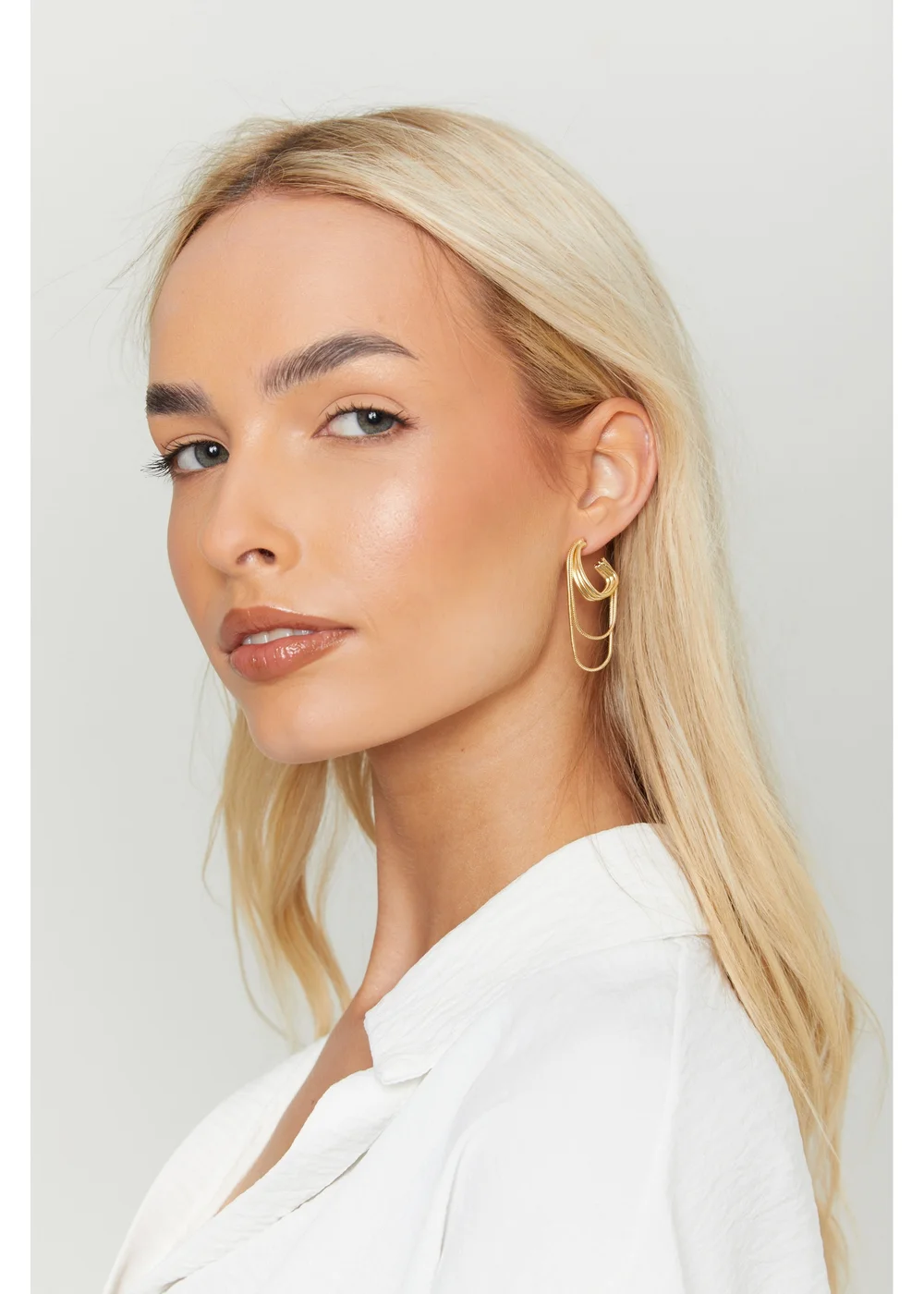 Madein Gold Chain Drop Hoop Earrings - One Size Image 1
