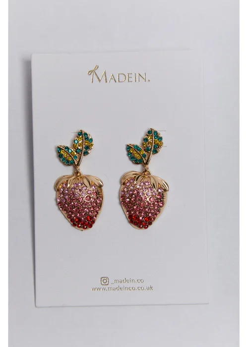 Madein Pink Embellished Strawberry Earrings - One Size Image 3