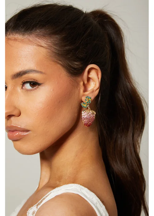 Madein Pink Embellished Strawberry Earrings - One Size Image 1