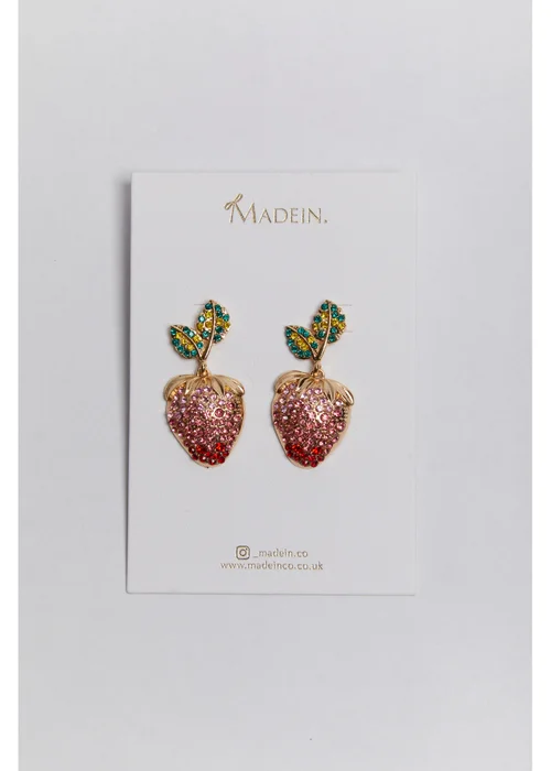 Madein Pink Embellished Strawberry Earrings - One Size Image 2