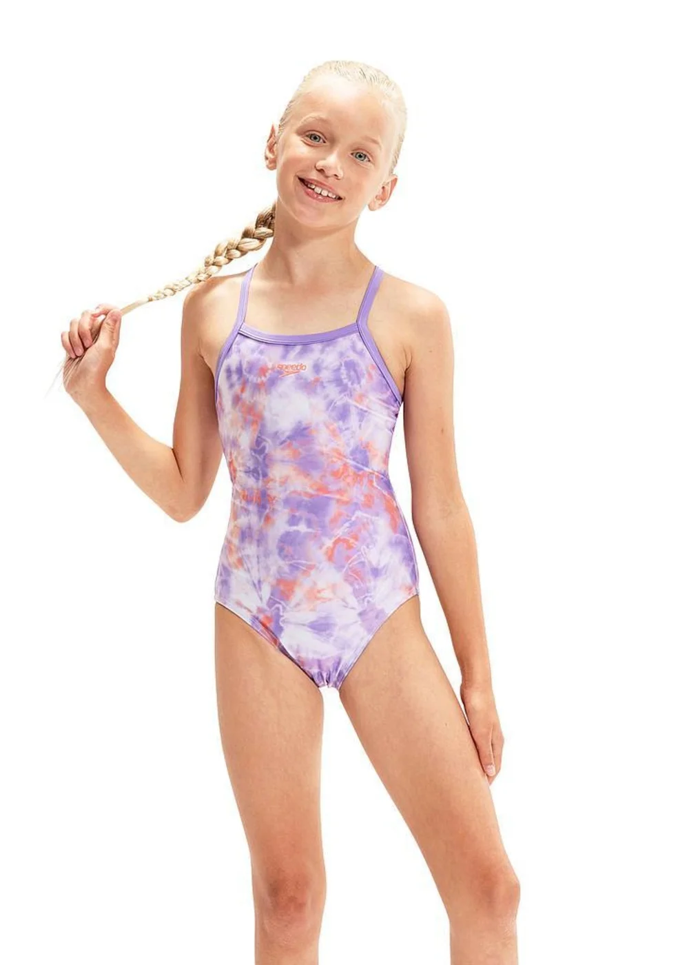 Speedo Kids Blue Digital Print Thin Strap One Piece Swimsuit (5-16yrs) - Age 5-6 Years Image 1