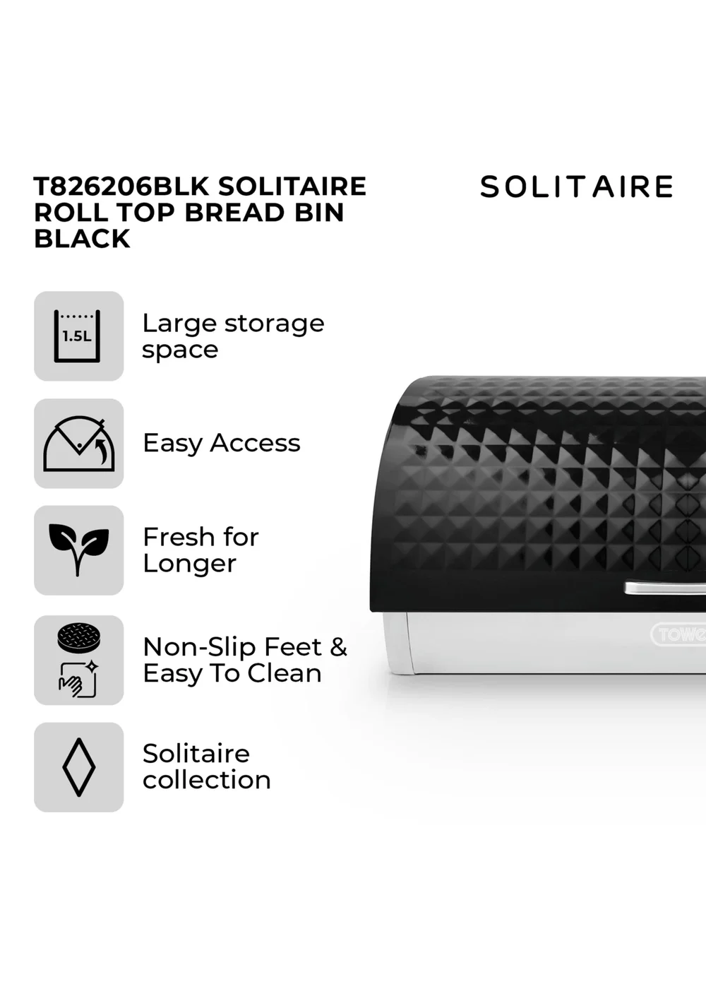 Tower Solitaire Bread Bin - One Size Image 2