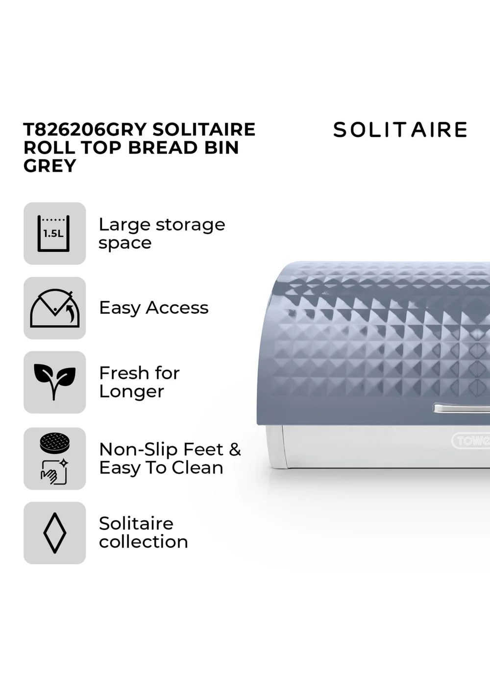 Tower Solitaire Bread Bin - One Size Image 2