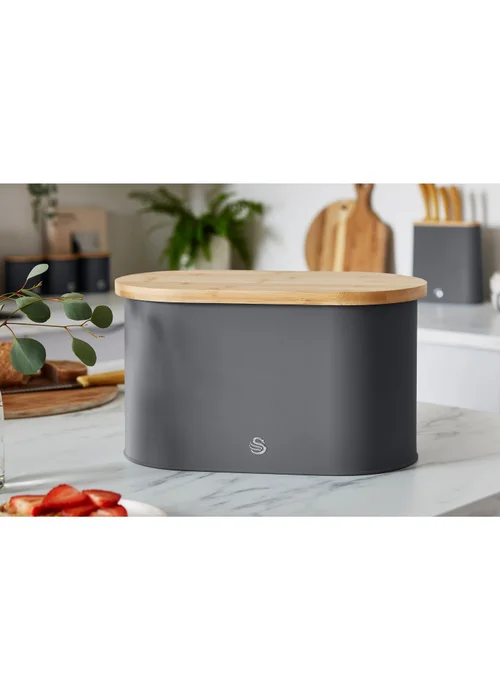 Swan Nordic Oval Bread Bin With Cutting Board Lid - One Size Image 2
