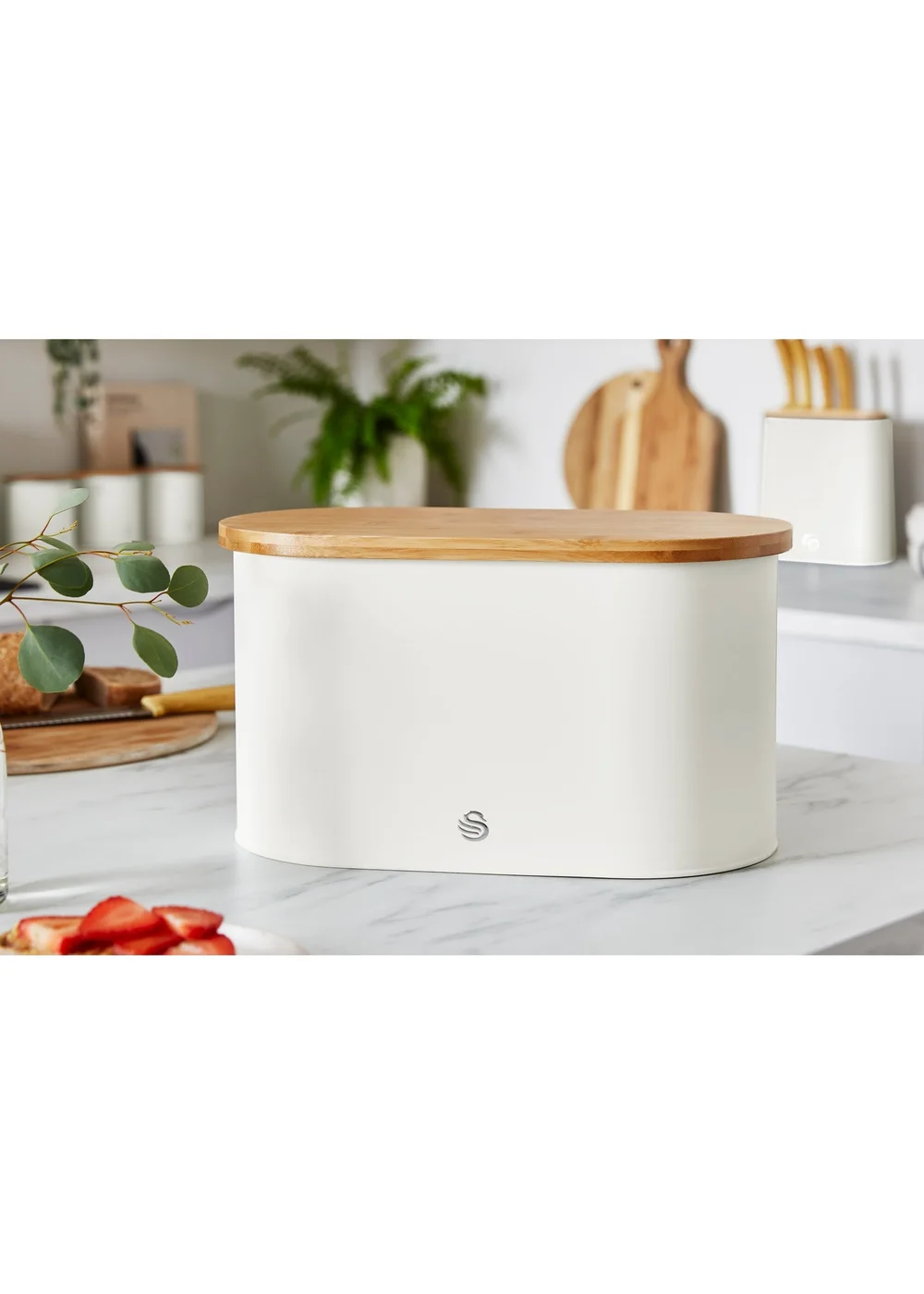 Swan Nordic Oval Bread Bin With Cutting Board Lid - One Size Image 2