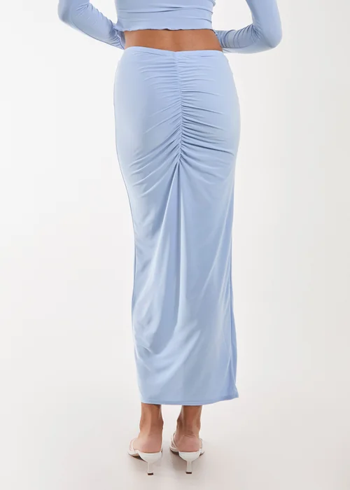 Pink Vanilla Blue Slinky Ruched Maxi Skirt - Small Image 2