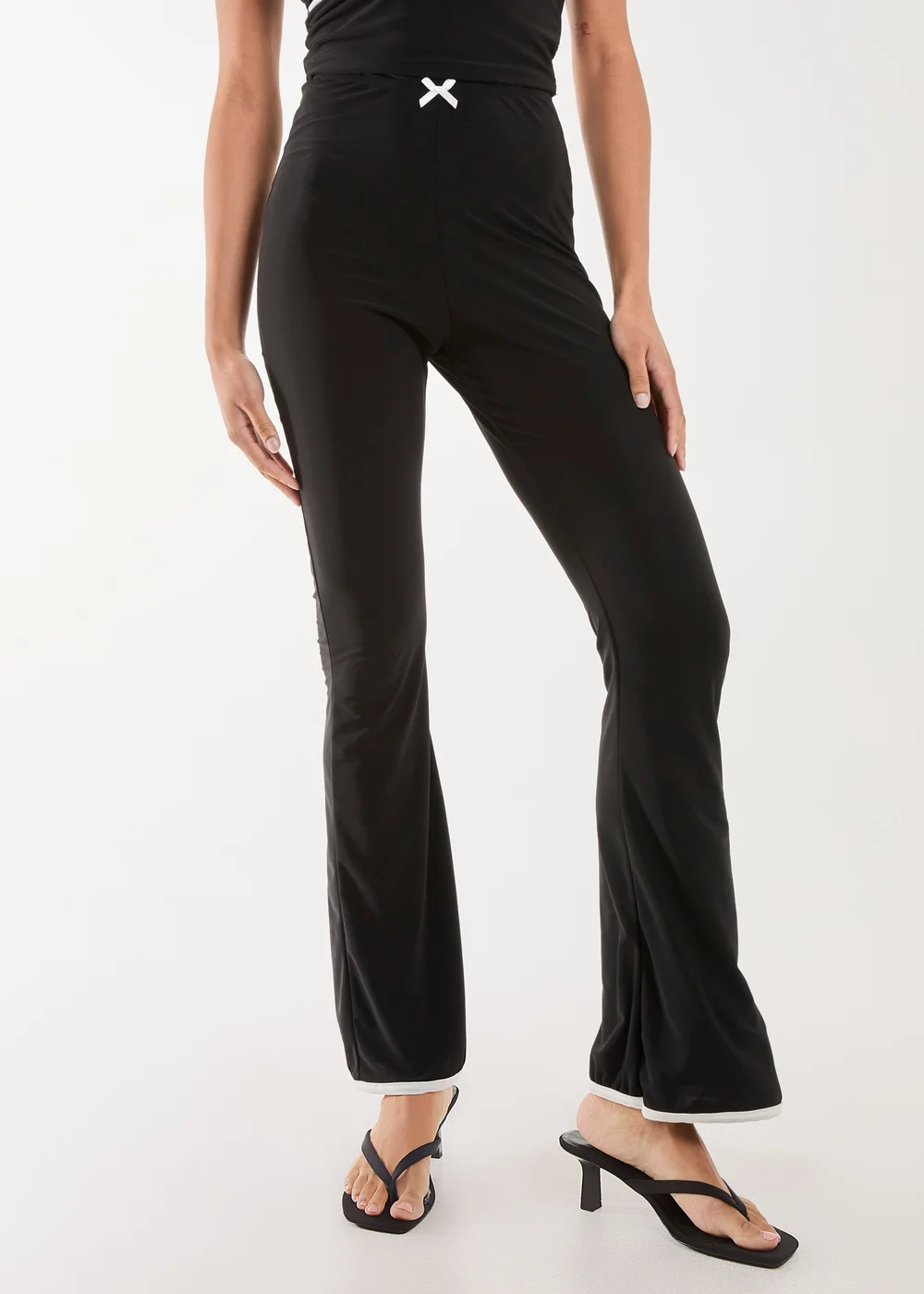 Pink Vanilla Black High Waisted Bow Detail Piping Flares - S Image 4