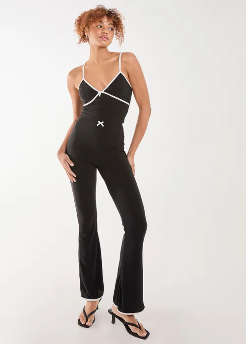 Pink Vanilla Black High Waisted Bow Detail Piping Flares - S Image 1