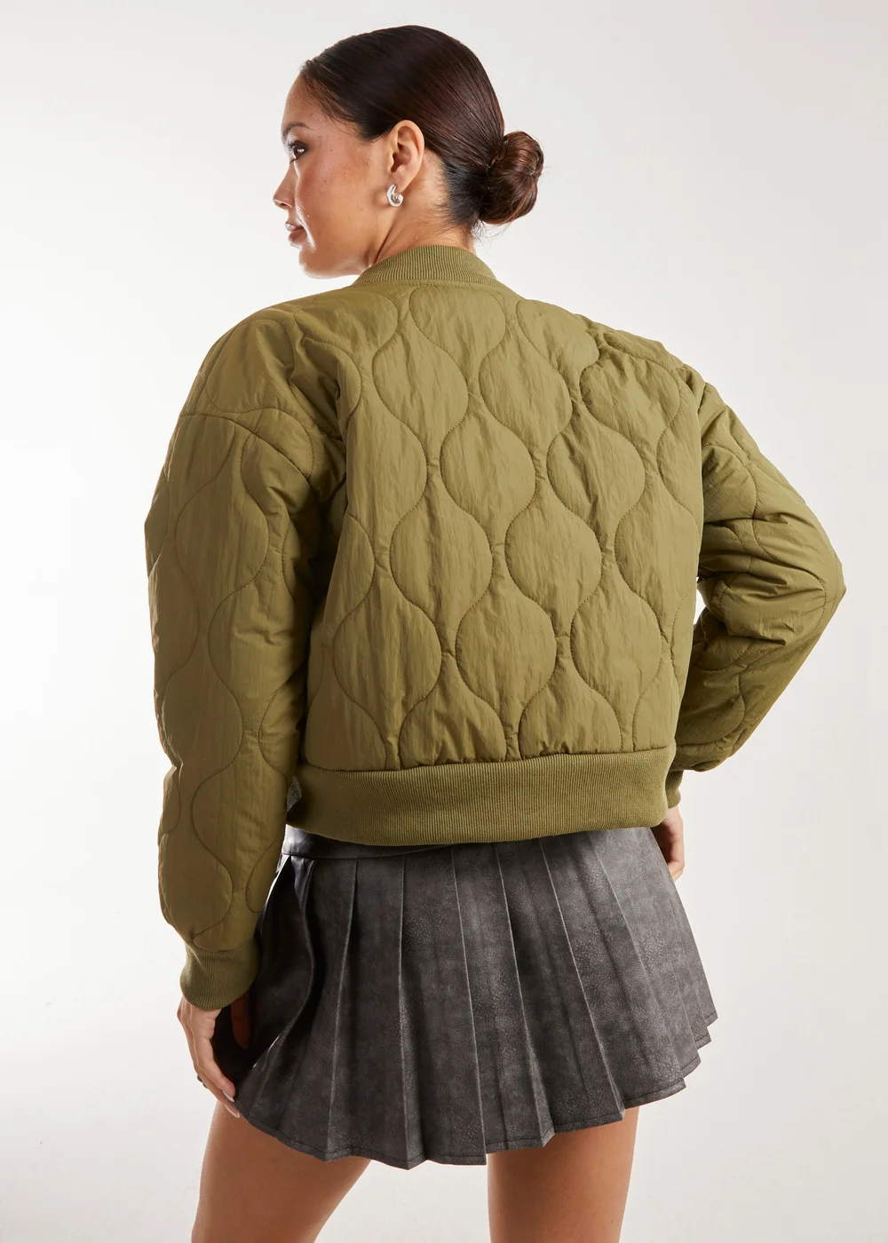 Pink Vanilla Khaki Textured Puffer Bomber Jacket - S Image 2