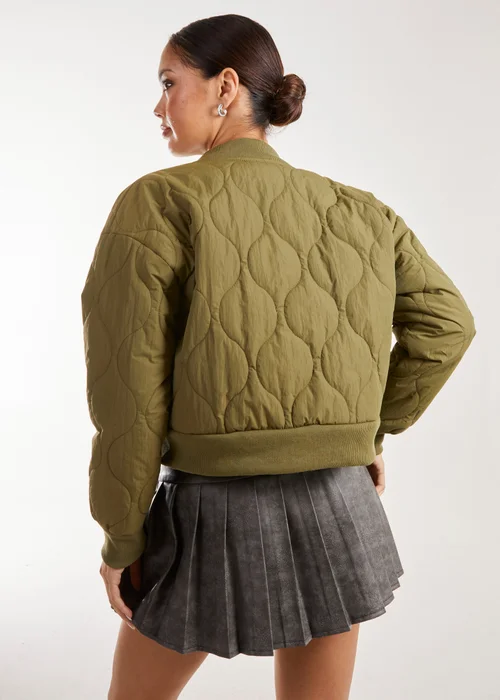 Pink Vanilla Khaki Textured Puffer Bomber Jacket - S Image 2