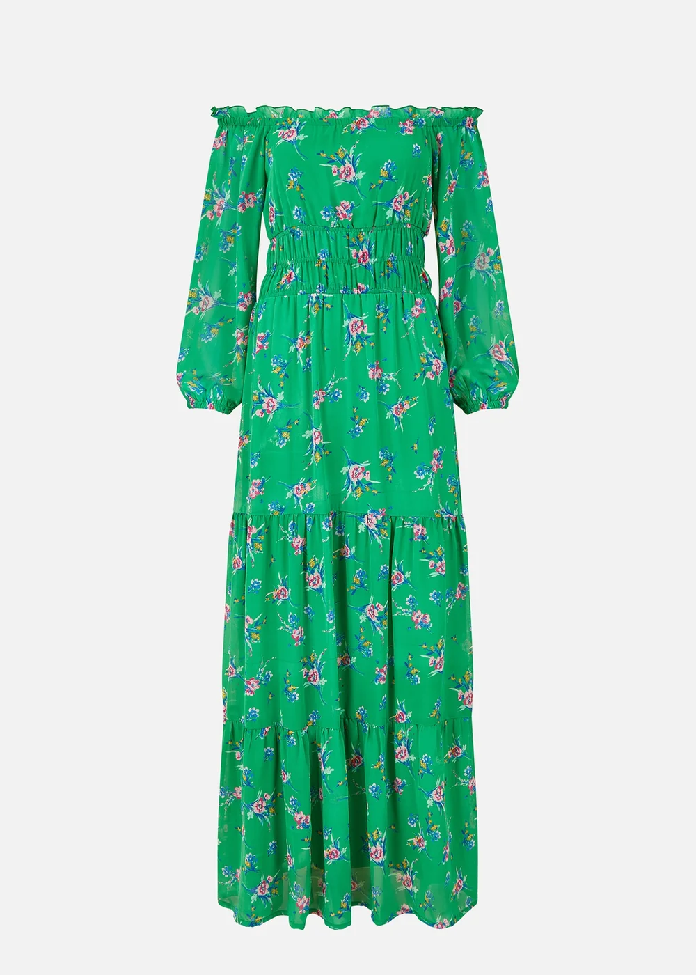 Yumi Green Floral Bardot Long Sleeve Maxi Dress - 8 Image 3