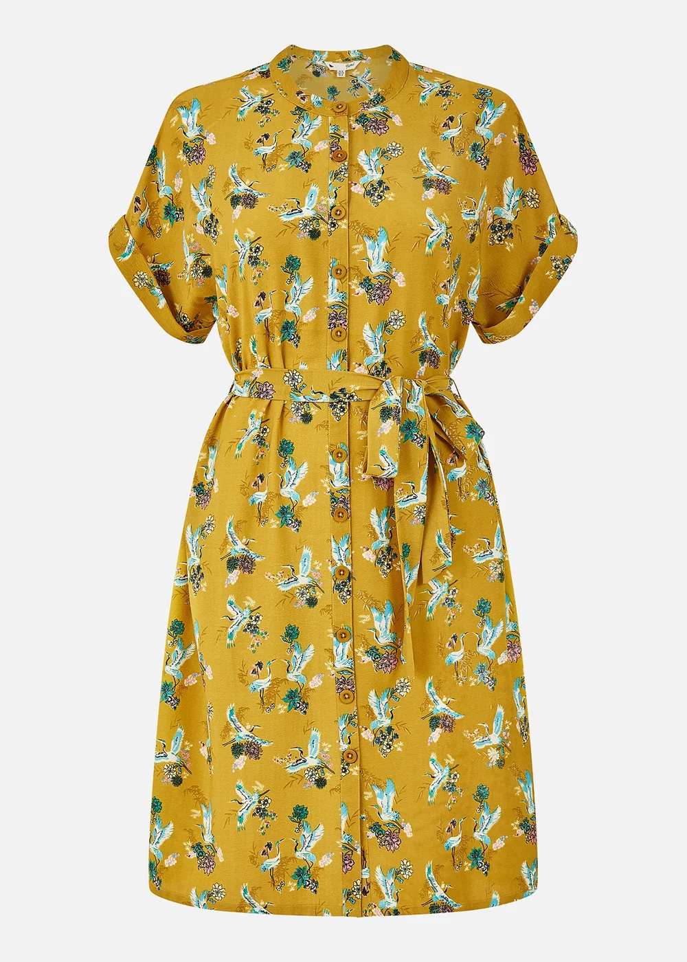 Yumi Mustard Crane Print Shirt Dress - 8 Image 3