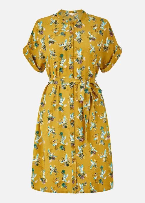 Yumi Mustard Crane Print Shirt Dress - 8 Image 3