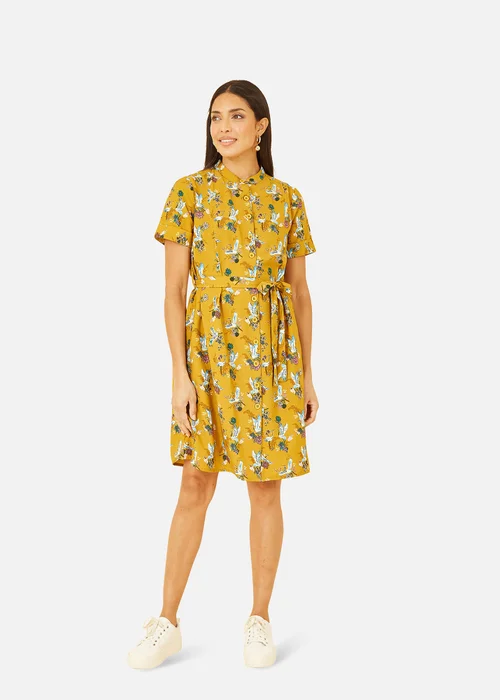 Yumi Mustard Crane Print Shirt Dress - 8 Image 1