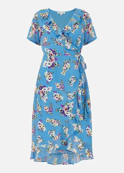 Yumi Blue Floral Wrap Dress - 8 Image 3