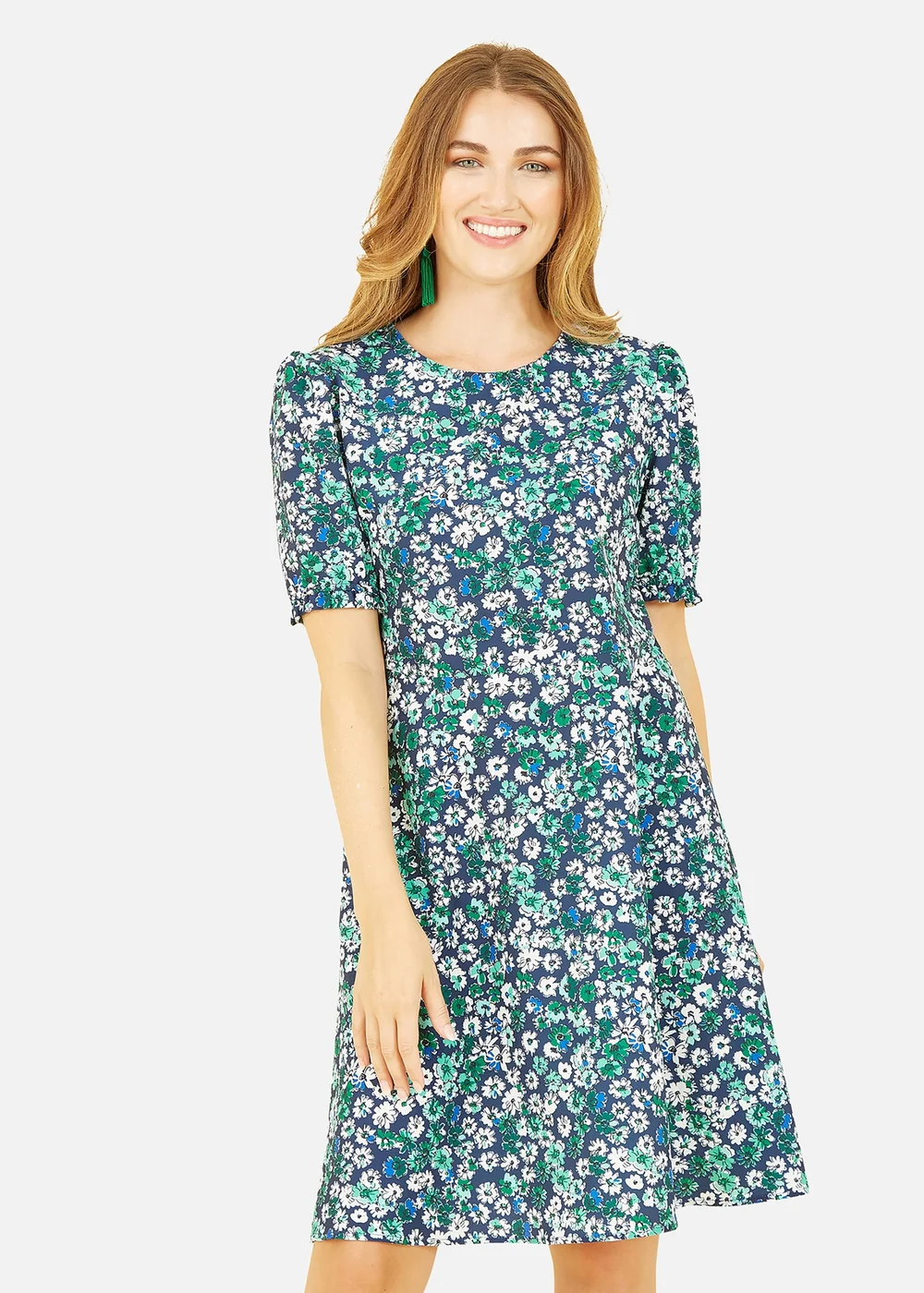 Yumi Green Daisy Print Skater Dress - 8 Image 2