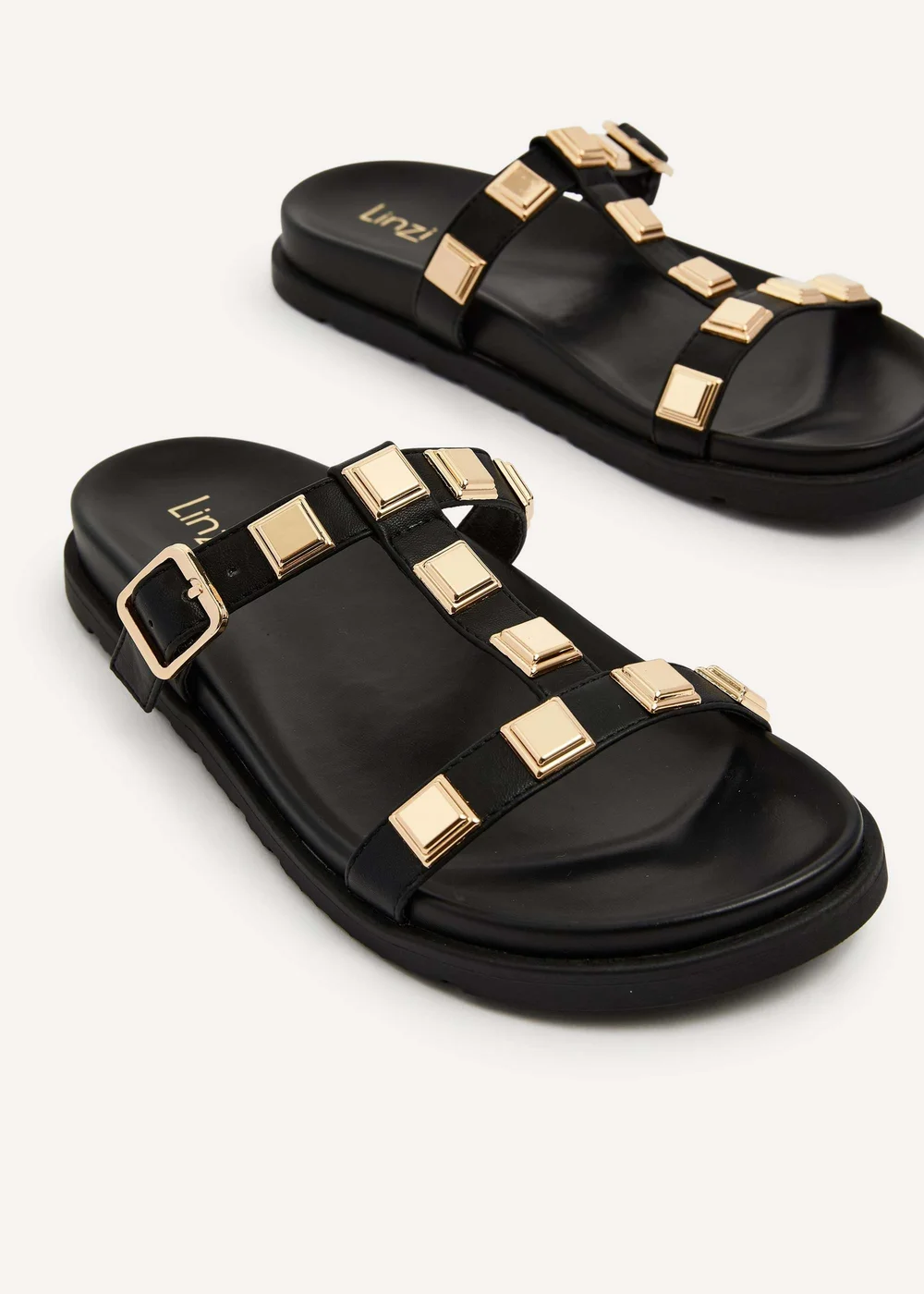 Linzi Alert Black Faux Leather Flat Slip-On Sandal - 3 Image 4