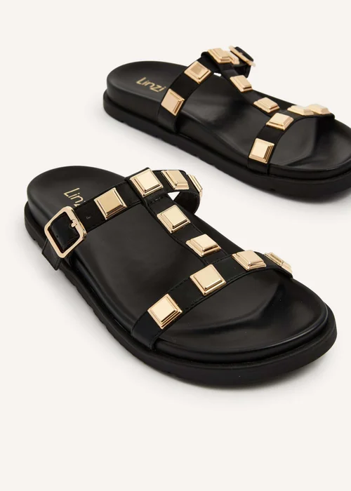 Linzi Alert Black Faux Leather Flat Slip-On Sandal - 3 Image 4