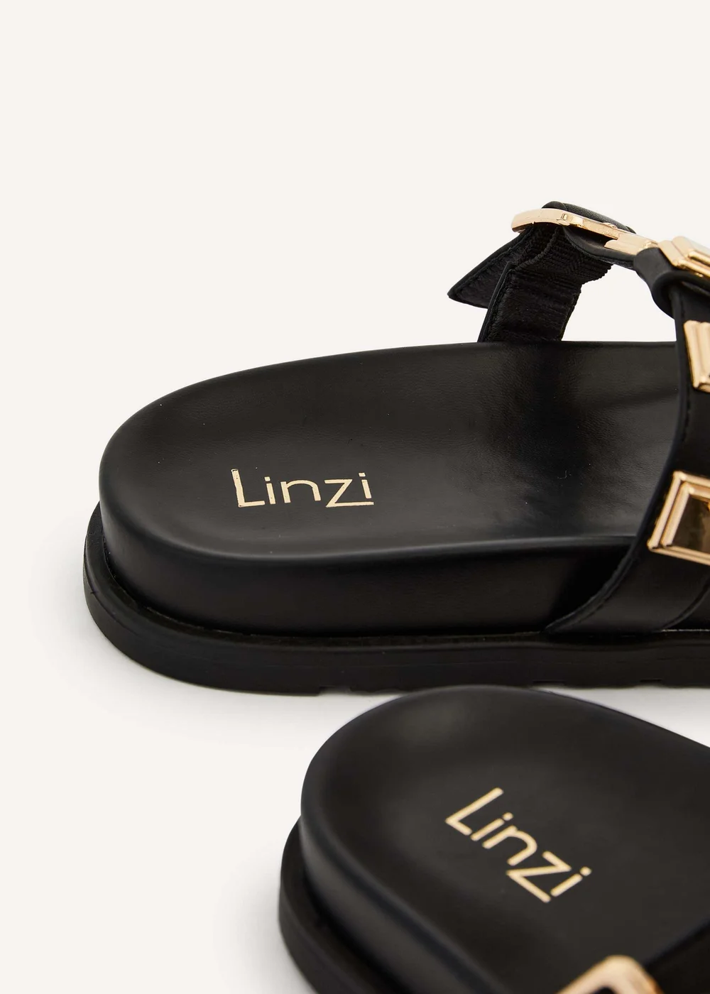 Linzi Alert Black Faux Leather Flat Slip-On Sandal - 3 Image 5