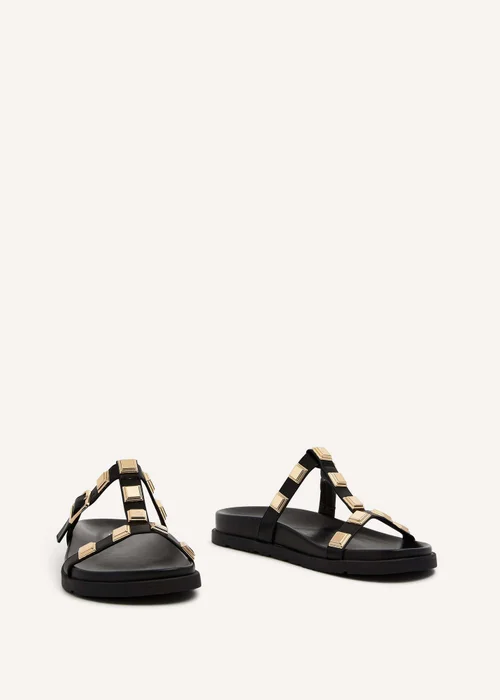 Linzi Alert Black Faux Leather Flat Slip-On Sandal - 3 Image 3