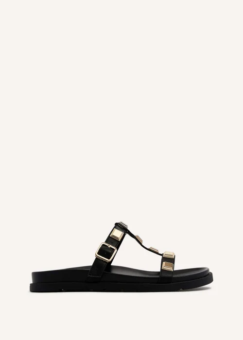 Linzi Alert Black Faux Leather Flat Slip-On Sandal - 3 Image 2