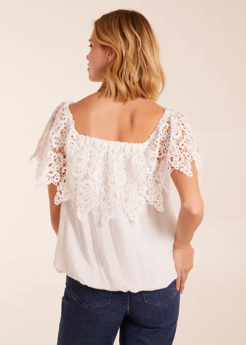 Blue Vanilla Ivory Crochet Lace Puff Ball Top - S Image 2