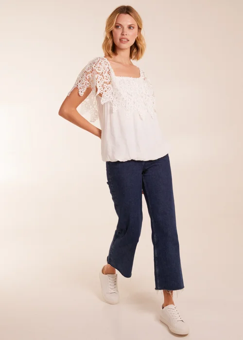Blue Vanilla Ivory Crochet Lace Puff Ball Top - S Image 4