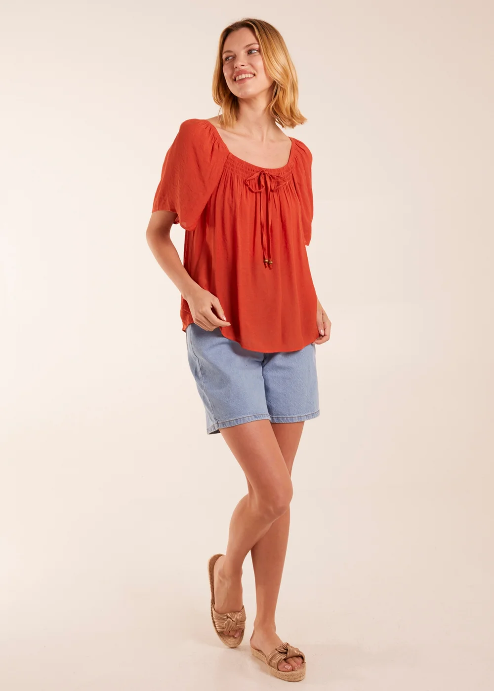Blue Vanilla Orange Shirred At Front Swing Top - S Image 4