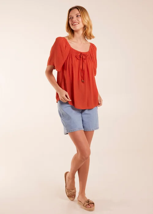 Blue Vanilla Orange Shirred At Front Swing Top - S Image 4