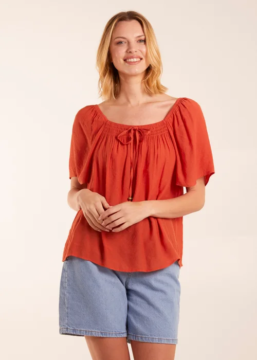 Blue Vanilla Orange Shirred At Front Swing Top - S Image 1