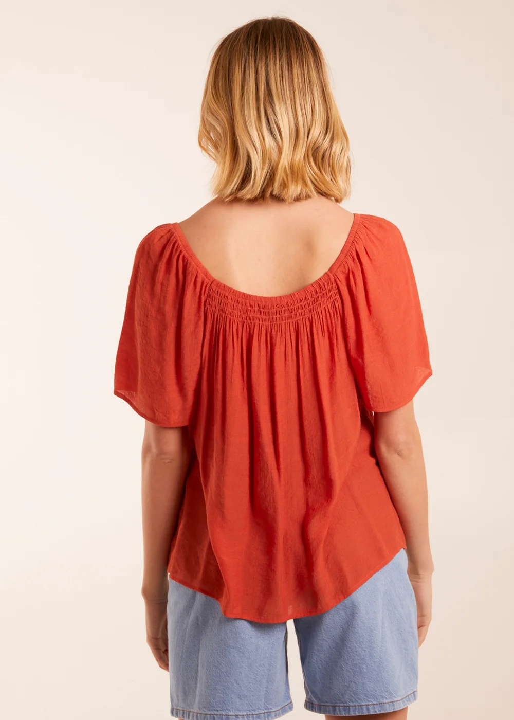 Blue Vanilla Orange Shirred At Front Swing Top - S Image 2